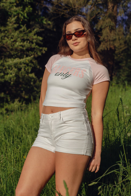 Bangers Only Crop Tee - White/Pink